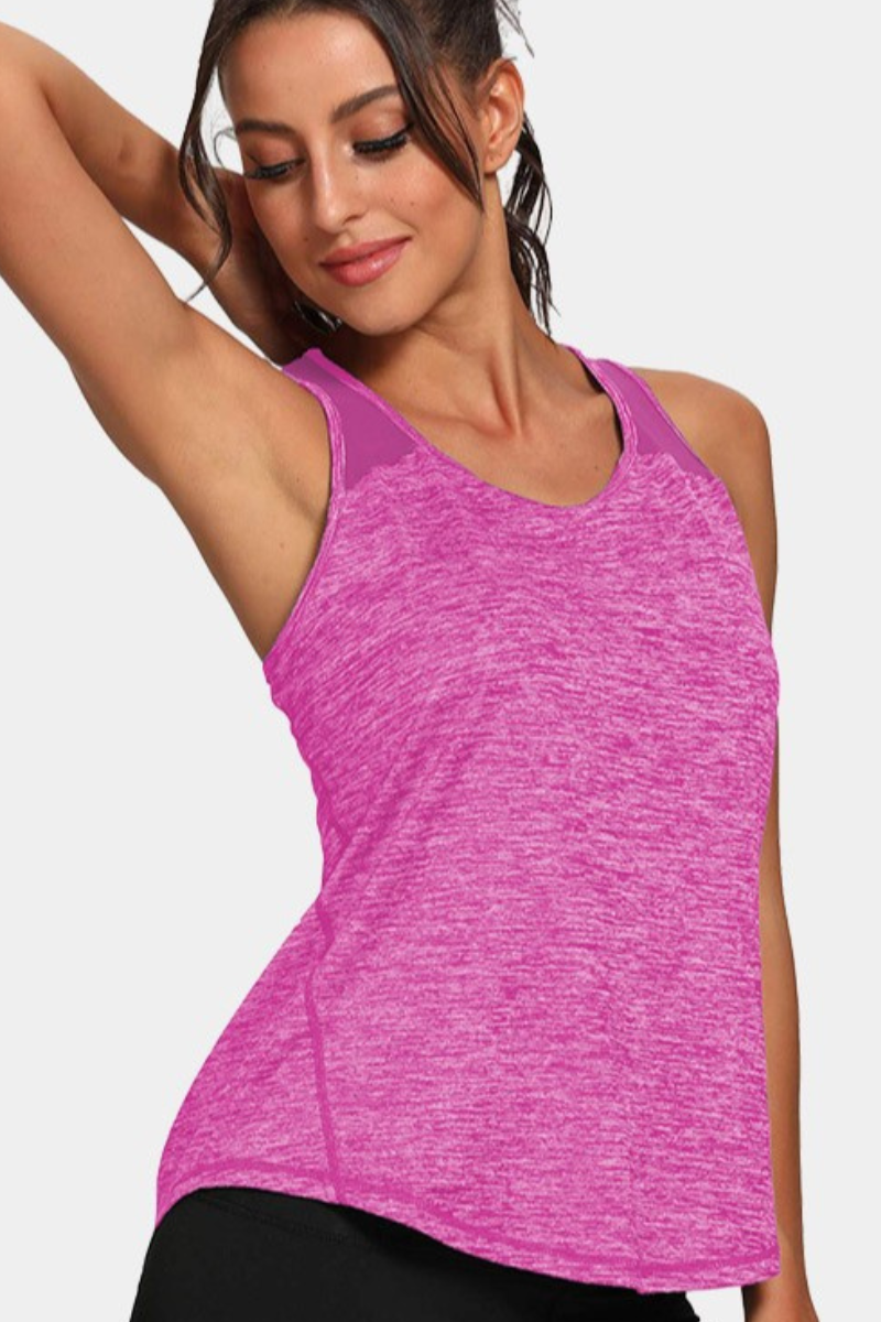 Women's Mesh Panel Racerback Quick Dry Athletic Tank Top
