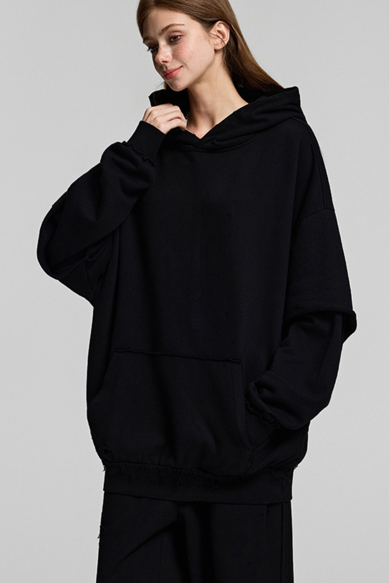 Faux two-piece hooded sweatshirt