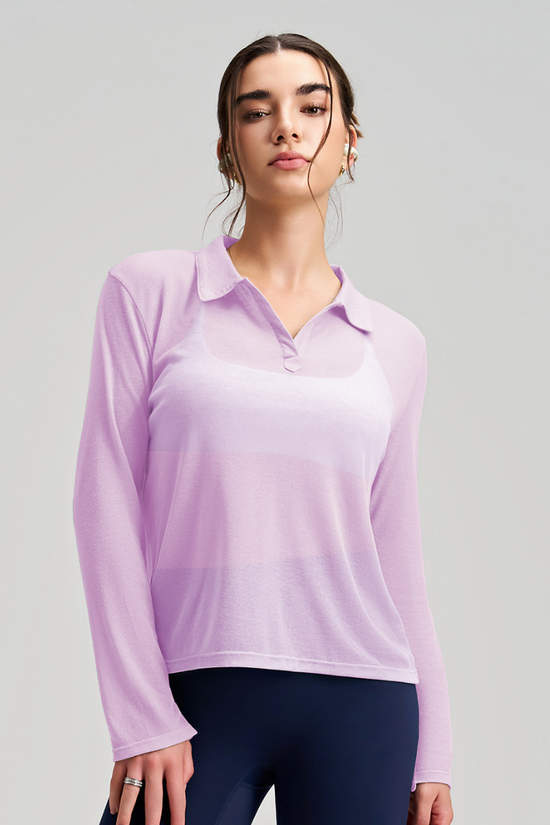 Women's Comfortable Breathable Polo Collar Long Sleeve Top