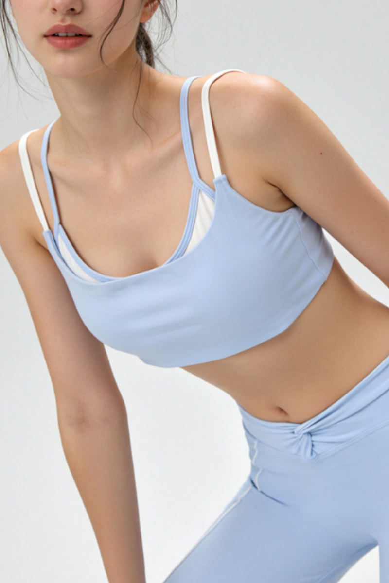 Women's Color Block Twist Back Removable Pad Yoga Sports Bra