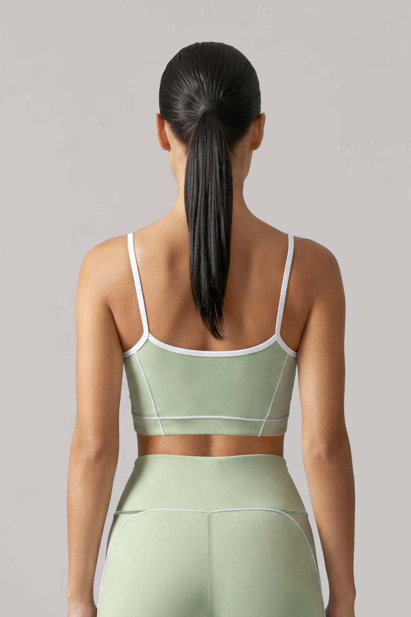 Women's Contrast-Line Thin Strap U-Back Sports Yoga Bra
