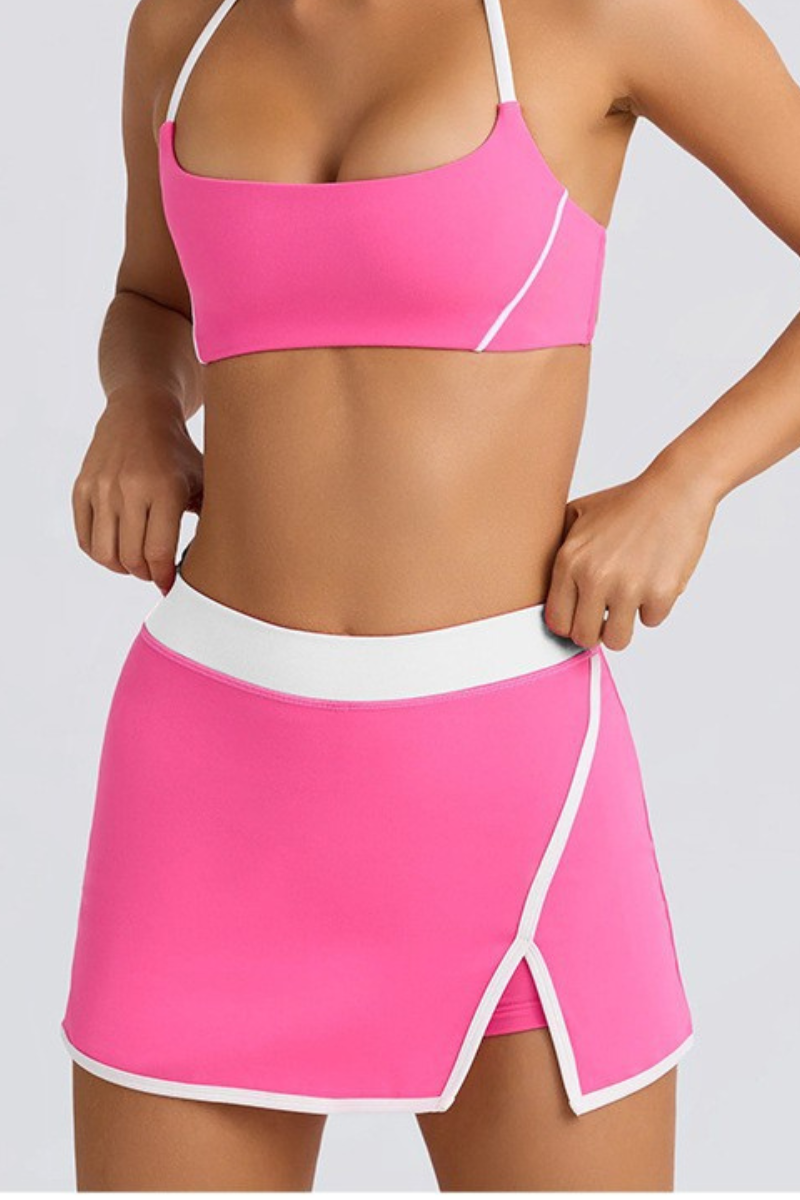 Women's Halter T-Back Bra&High-Waist Split Skort 2-Piece Set