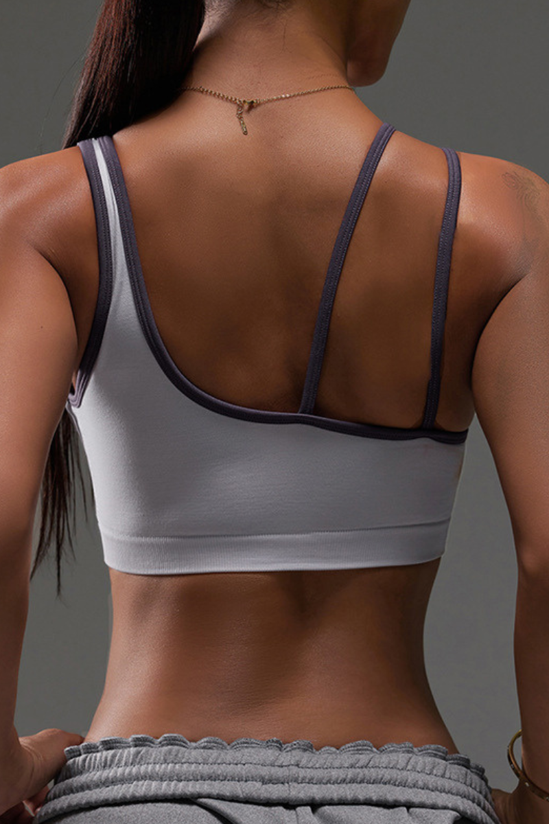 Women's Contrast Trim Double Thin Strap U-Back Sports Bra