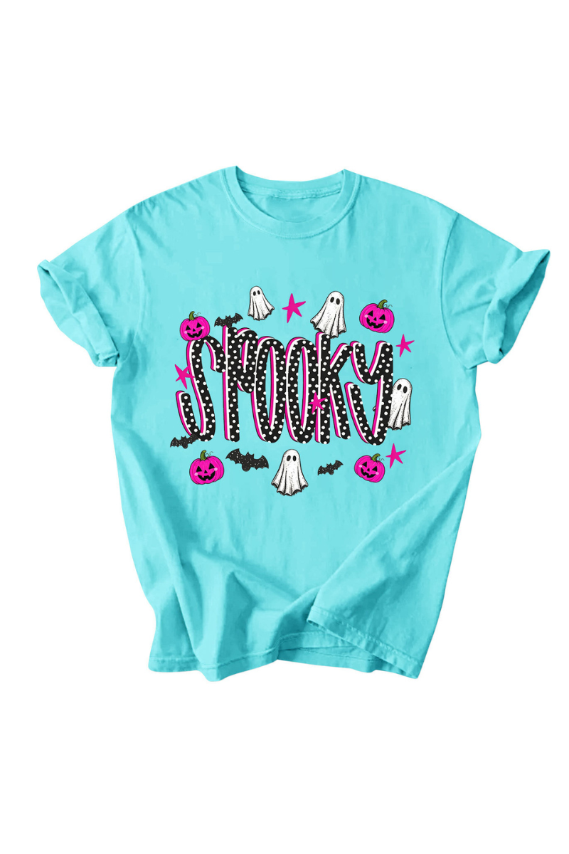 Women's Halloween Pumpkin Ghost Bat Print T‑shirt