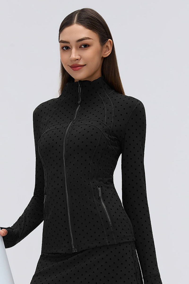 Women's Double-Sided Brushed Flocked Dot Slim Sports Jacket