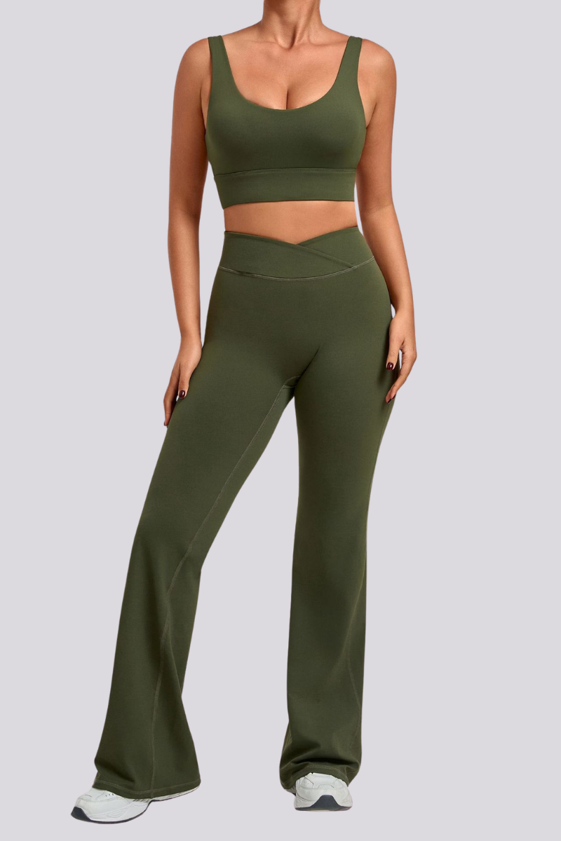 Women's Backless Bra And Cross Waist Flared Pants Sets