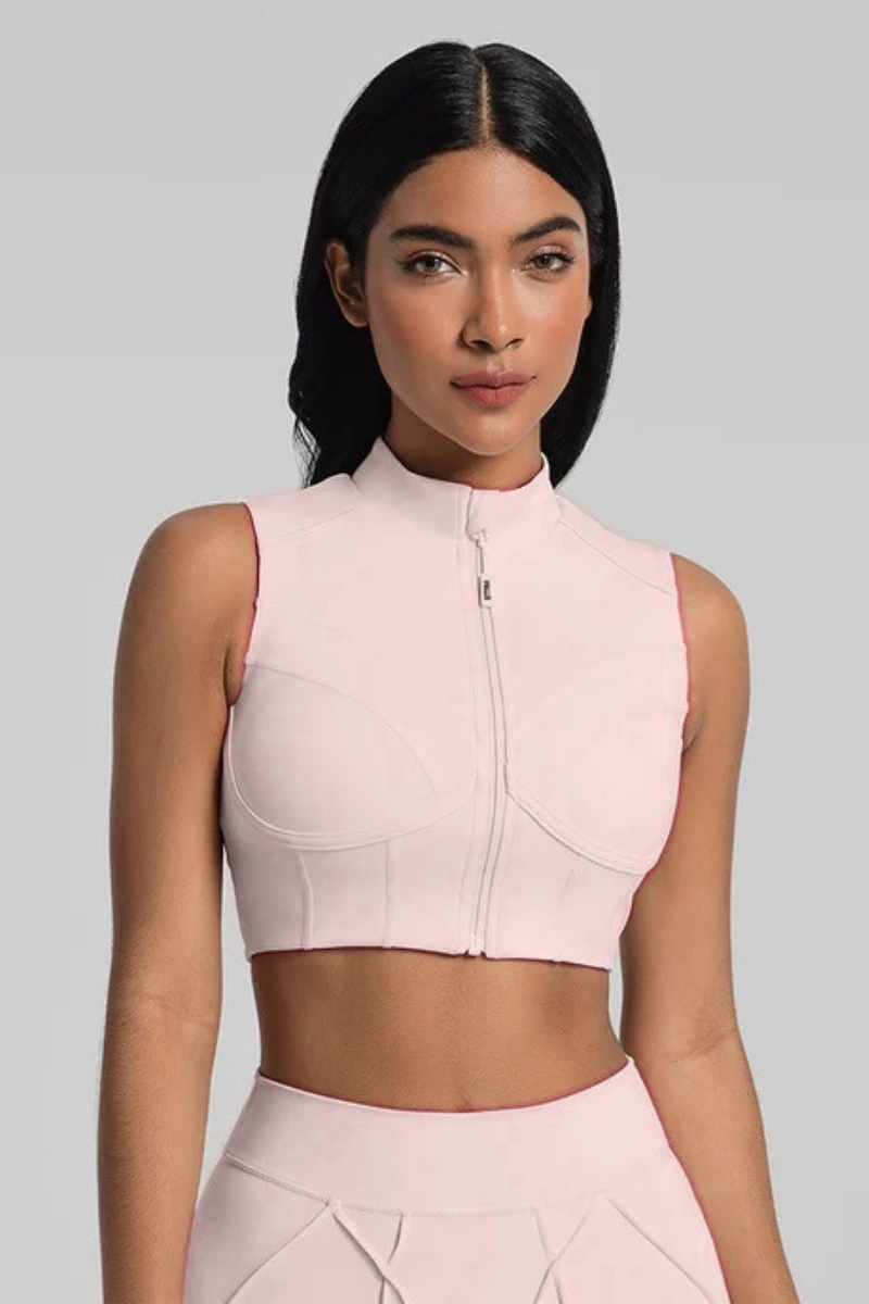 Women's Athletic Zipper Cropped Mock Neck Yoga Bra