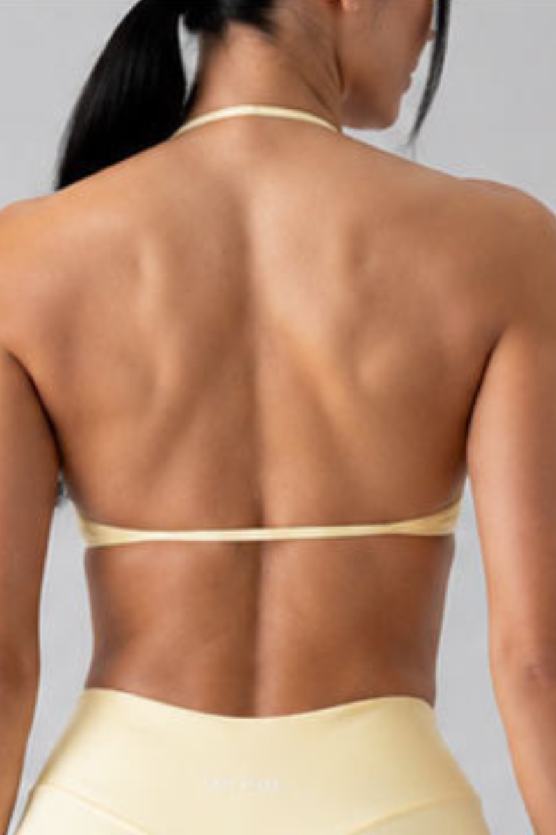 Women's Halter V Neck Twist Front Backless Sports Bra