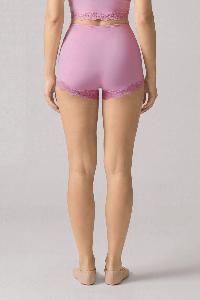 Women's High-Waisted Lace Trim Pilates Boyshorts