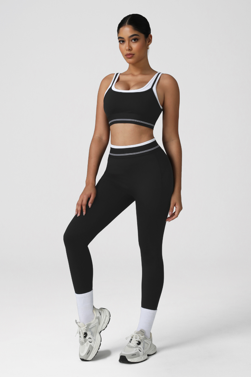 Women's Color Block Sets:U-Neck Bra & High Waist Leggings