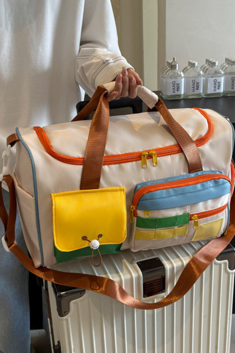 Dopamine Color Block  Travel Duffel Bag with Multi-Pockets