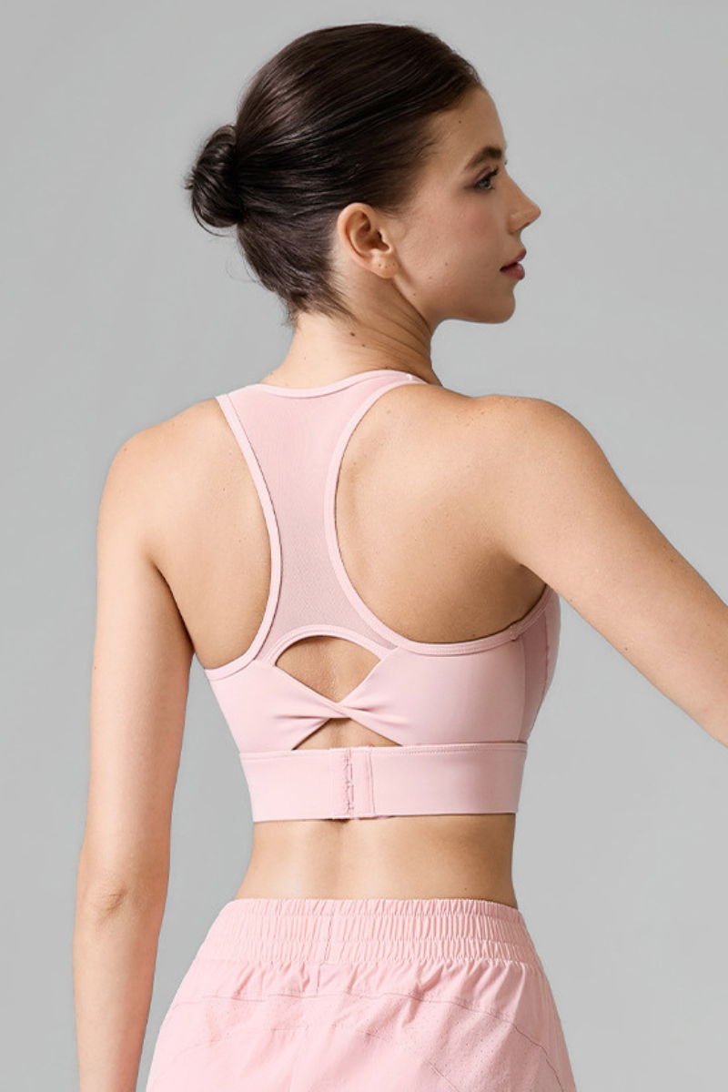 Women's Mesh Splicing Racerback Wide Strap Athletic Tennis Bra