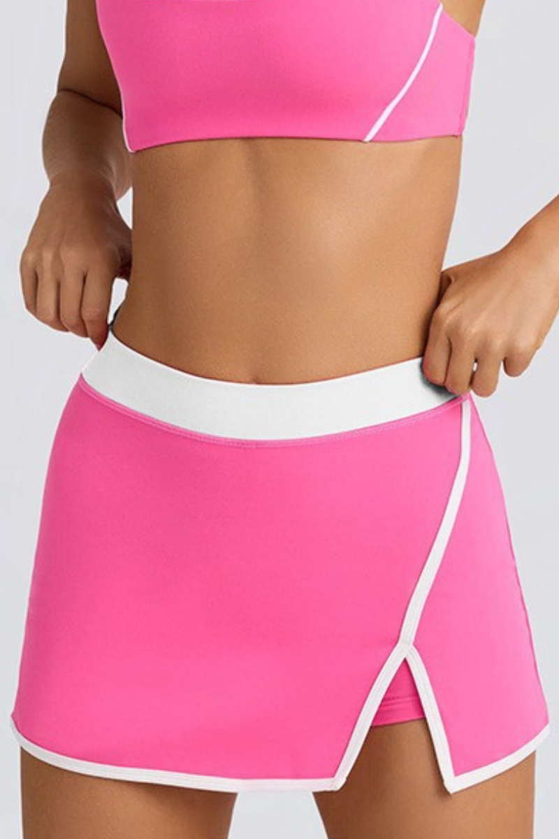 Women's Contrast High-Waist Split Skort with Built-In Shorts