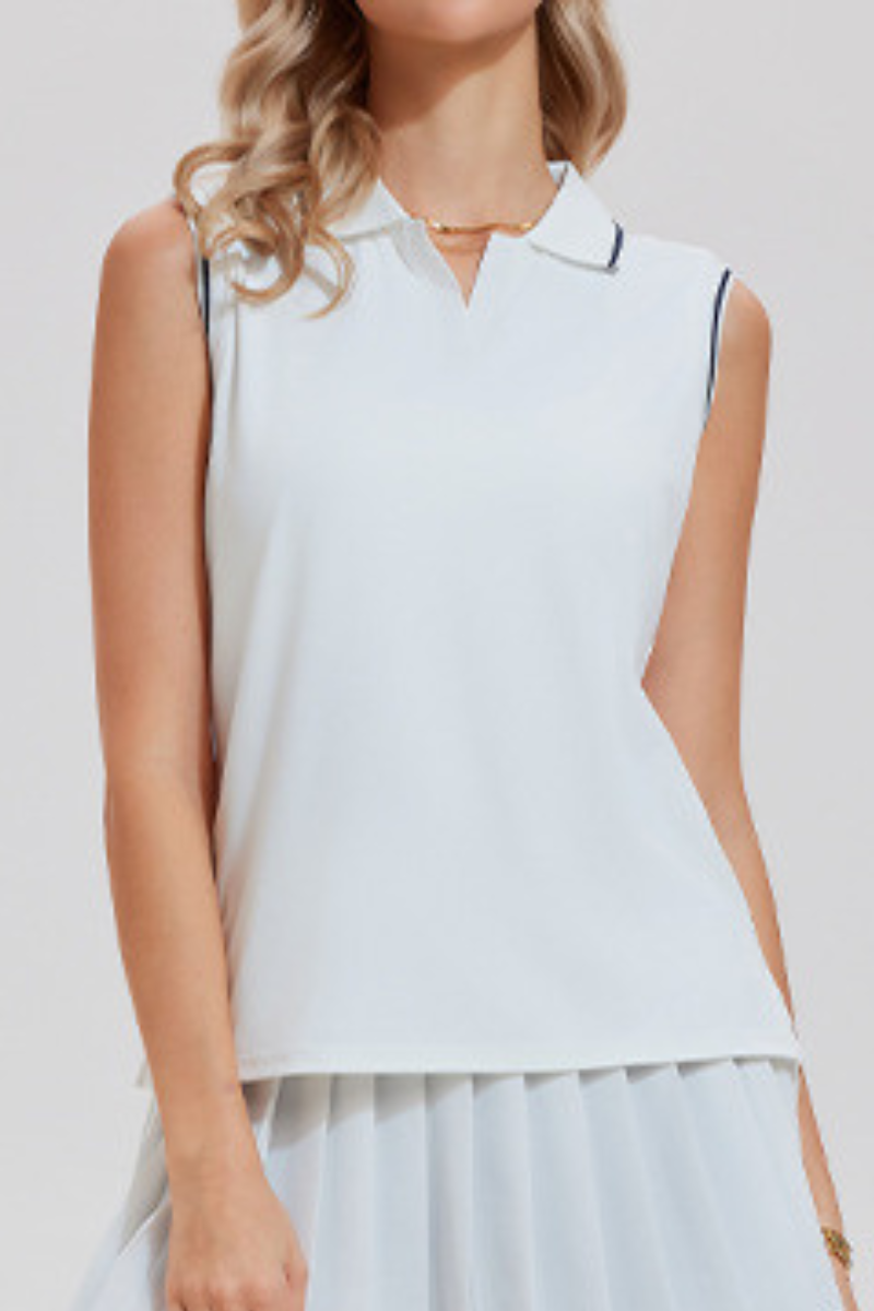Women's Color Block Sleeveless Polo Athletic Tennis Tank Top