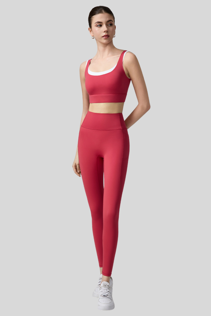 Women's Athletic Set:Color-Block Bra And Mesh-Panel Leggings