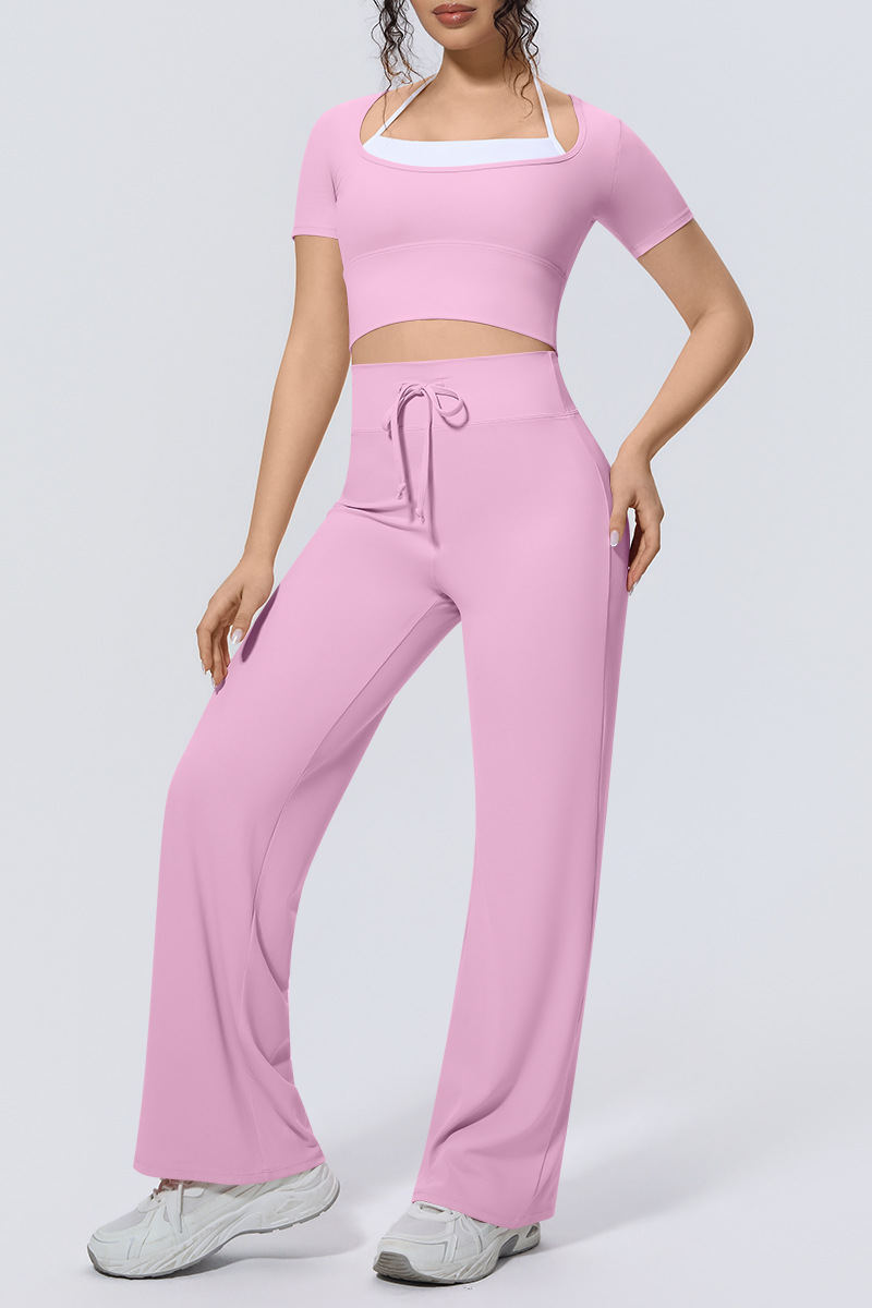 Women's Athletic Sets:Cropped T-shirt And Straight Leg Pants