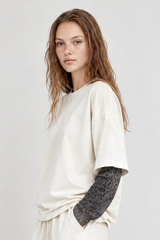 Women's Fall 100% Cotton Leopard Print Splicing Fake Two-Piece Long Sleeve Tee