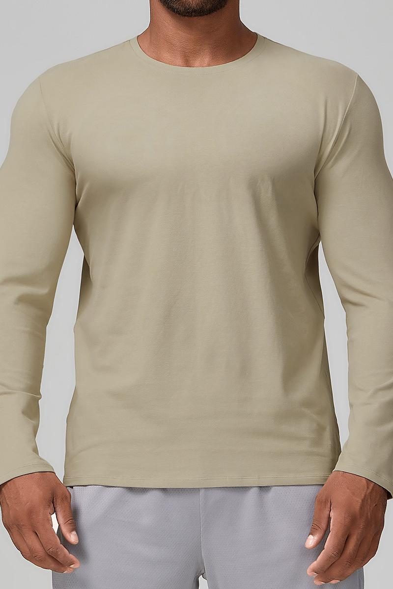 Men's Summer Crew Neck Skin-Friendly Solid Long Sleeve Athletic Top