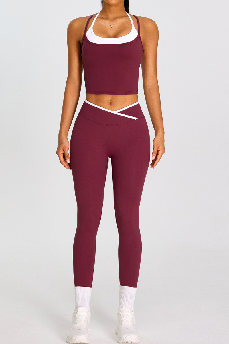 Women's Color-Block Cross-Back Tank Top And Leggingd Set