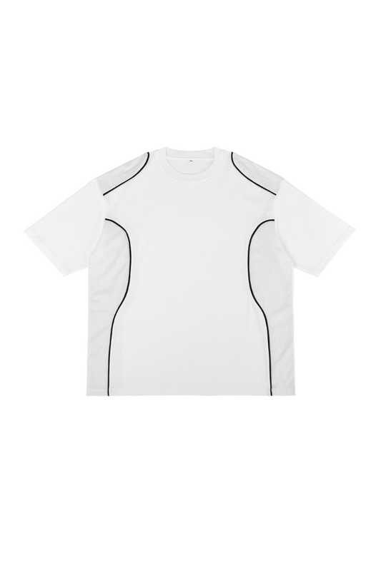 Unisex Streetwear Mesh Panel Contrast Stripes T-Shirt