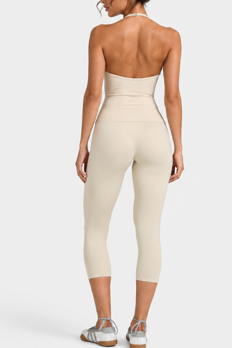 Women's Adjustable Halter Tank Top And Capri Yoga Set