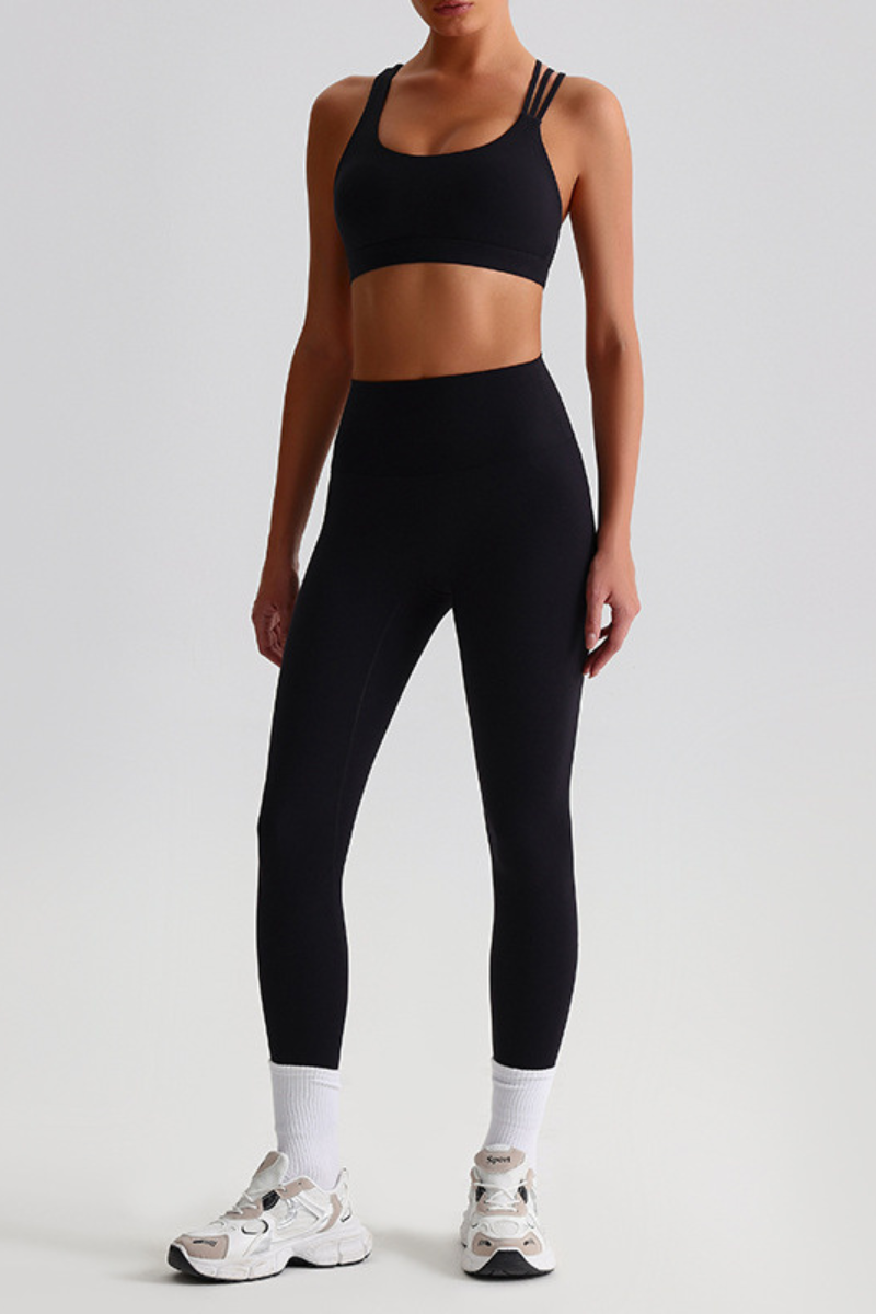 Women's Brushed Cross Back Bra & High Rise Yoga Leggings Set