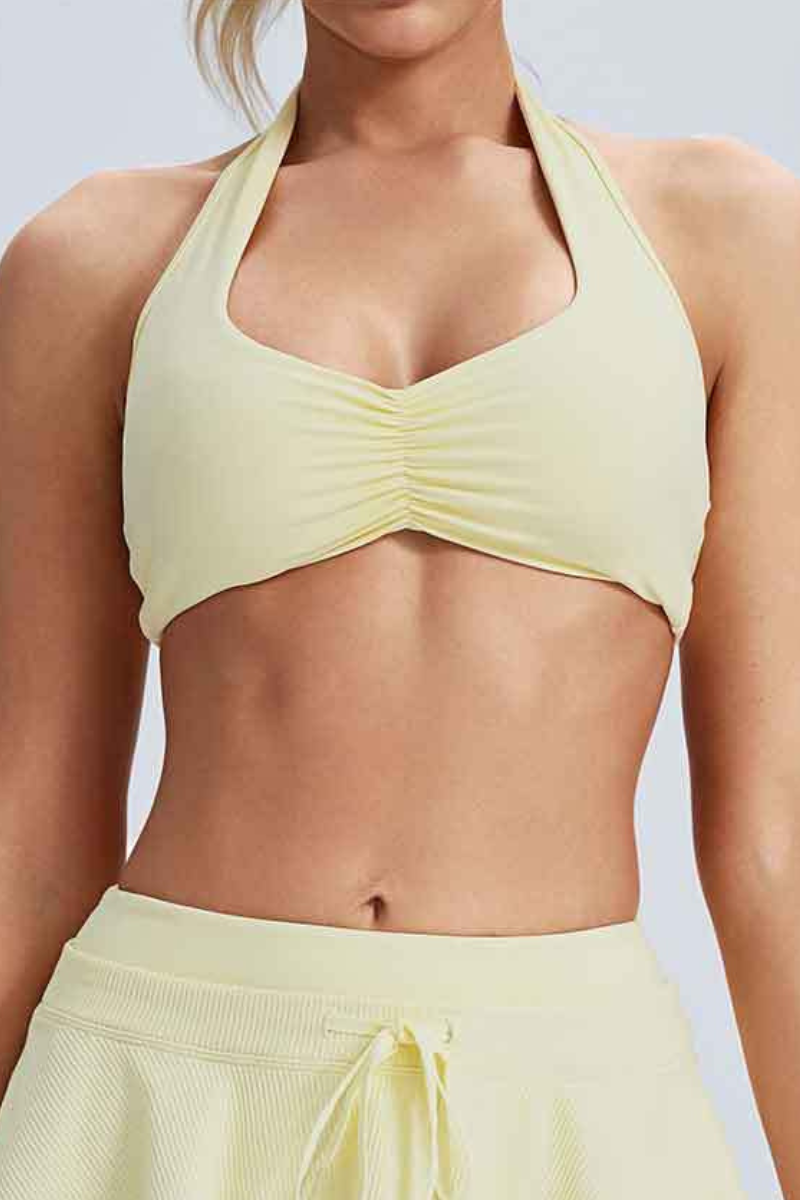 Women's Halter Ruched Padded Naked Feel Sports Bra