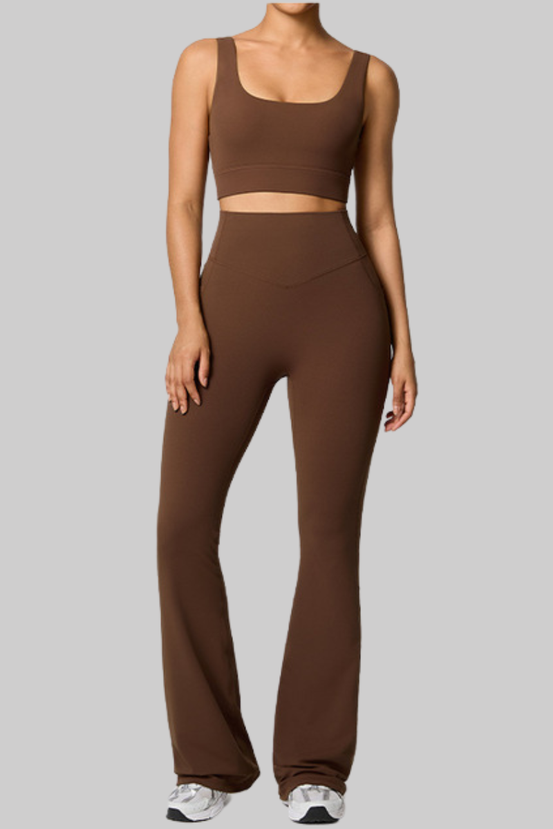 Women's Double Strap Twist Back Cami & Flare Yoga Pants Set