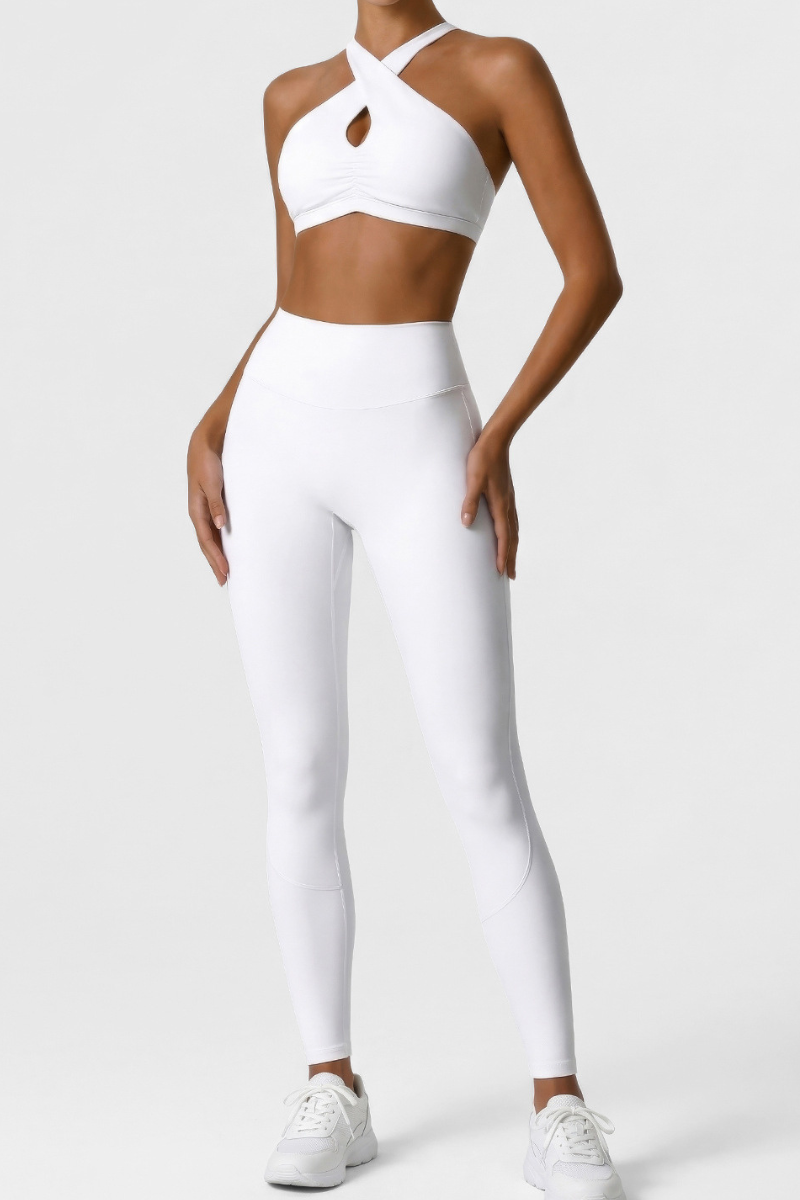 Women's Halterneck Bra And Pleated Leggings Sports Yoga Sets