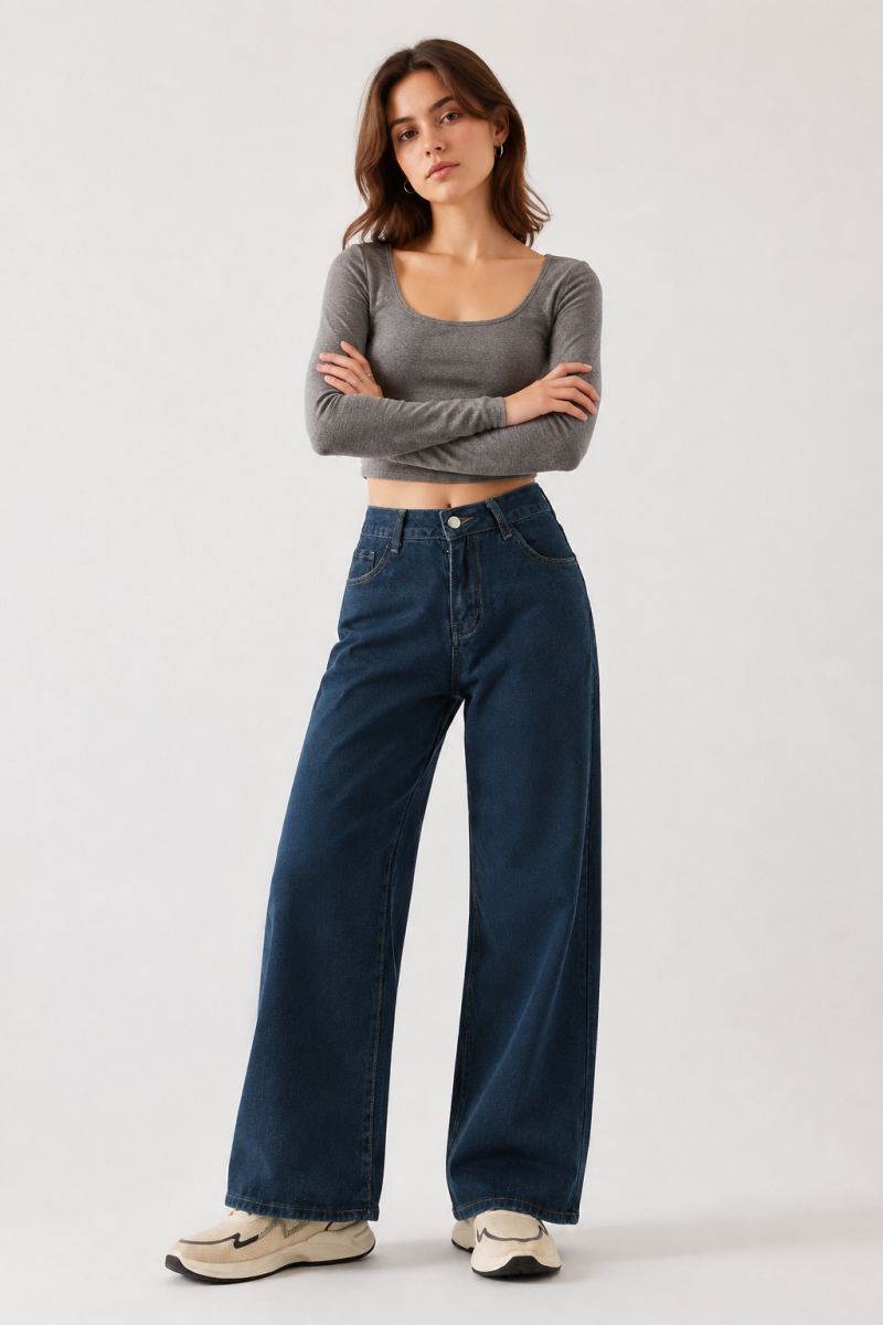 Women's High Waist Relaxed Straight Wide Leg Jeans