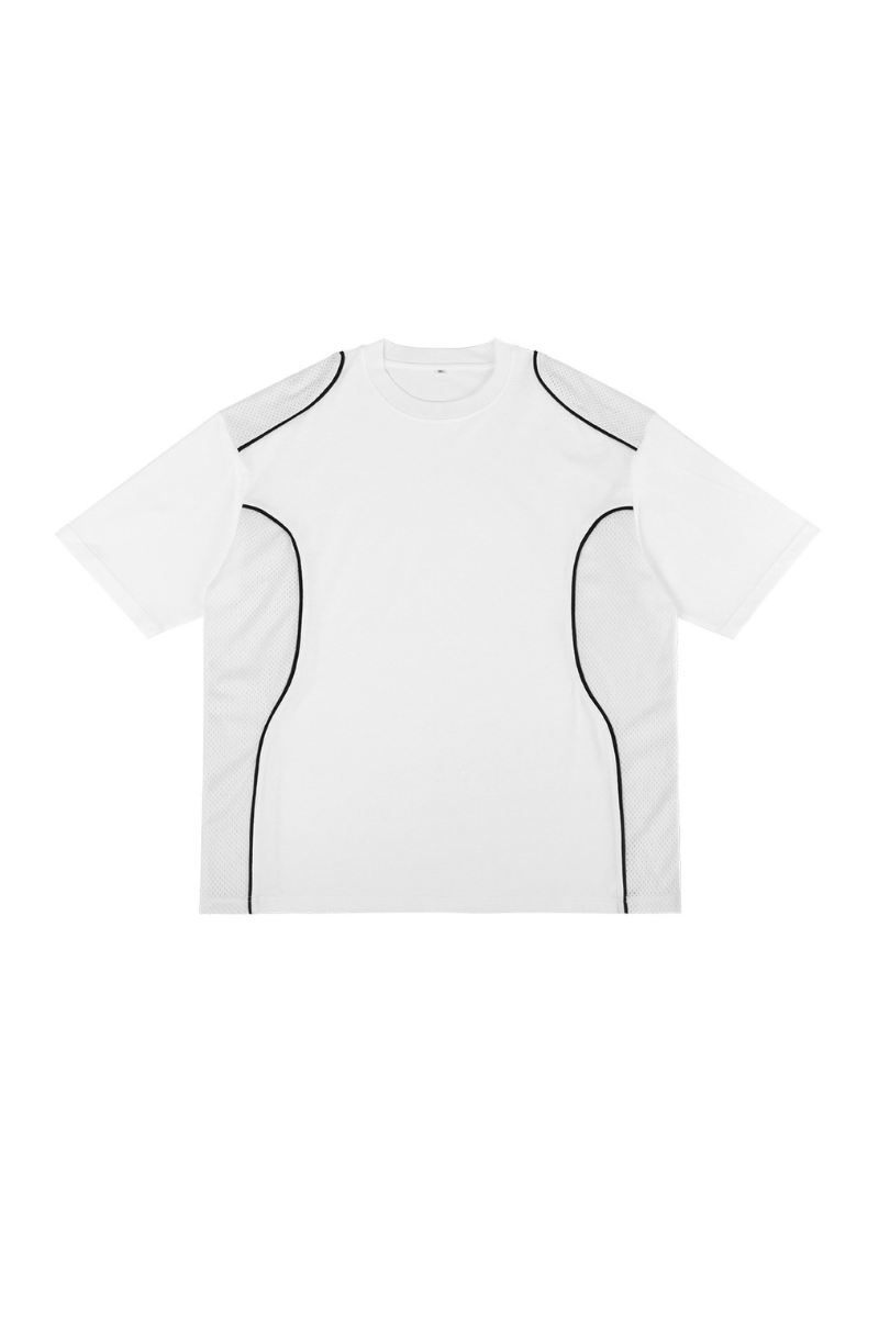 Men's Summer Streetwear Mesh Panel Contrast Stripes T-Shirt