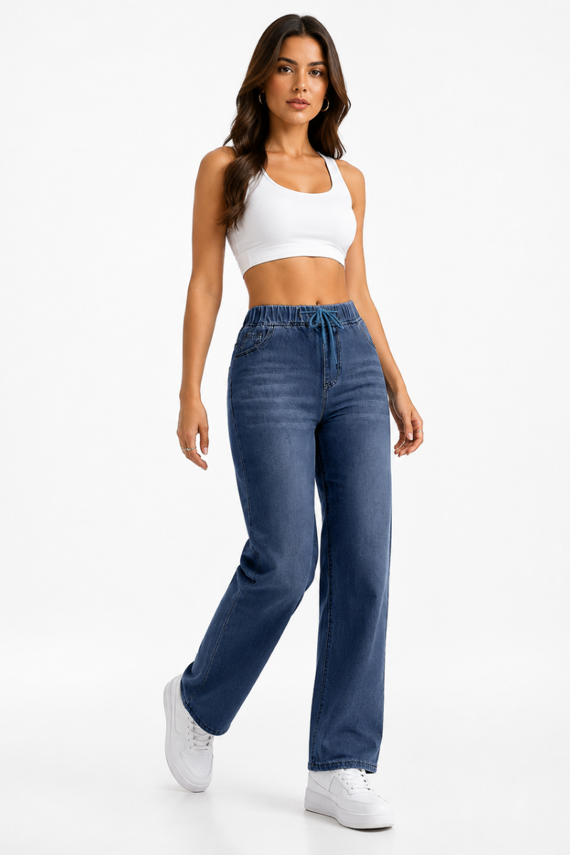 Women's High Waist Drawstring Wide Leg Jeans