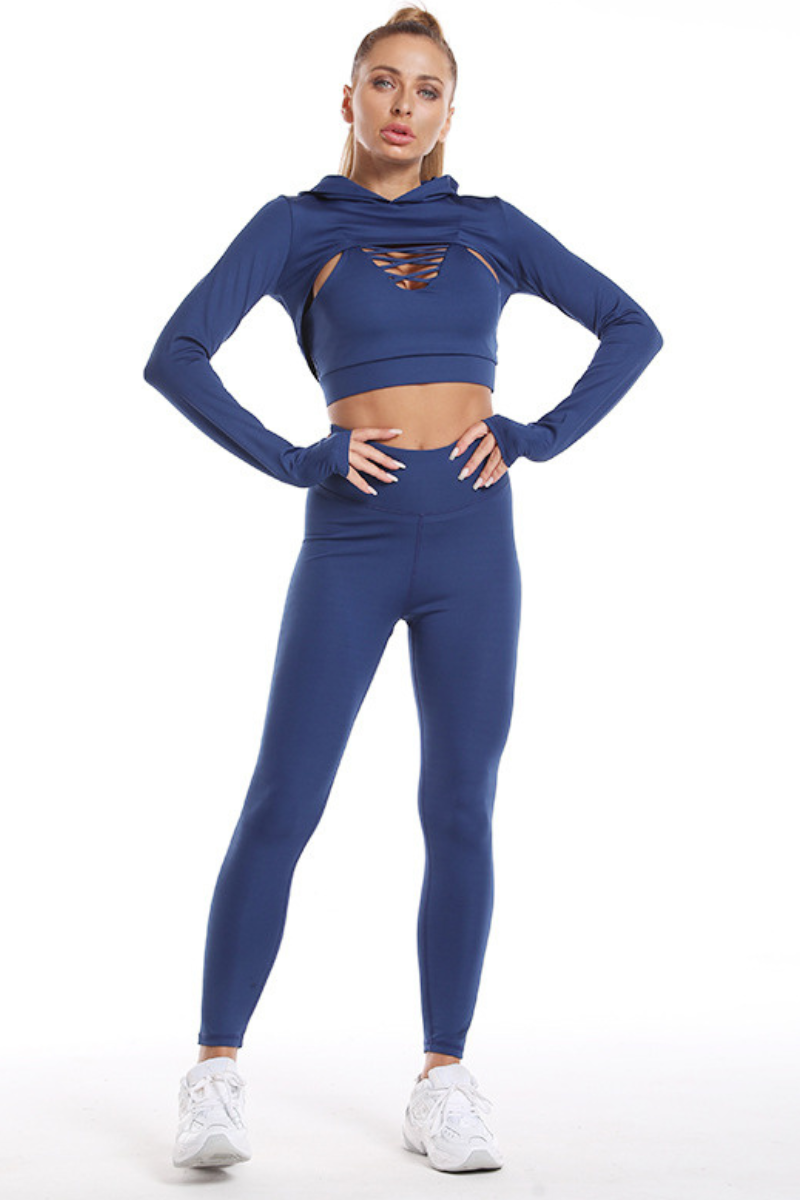 Women's 3 Piece Yoga Set:Cropped Cover Up & Bra& Leggings
