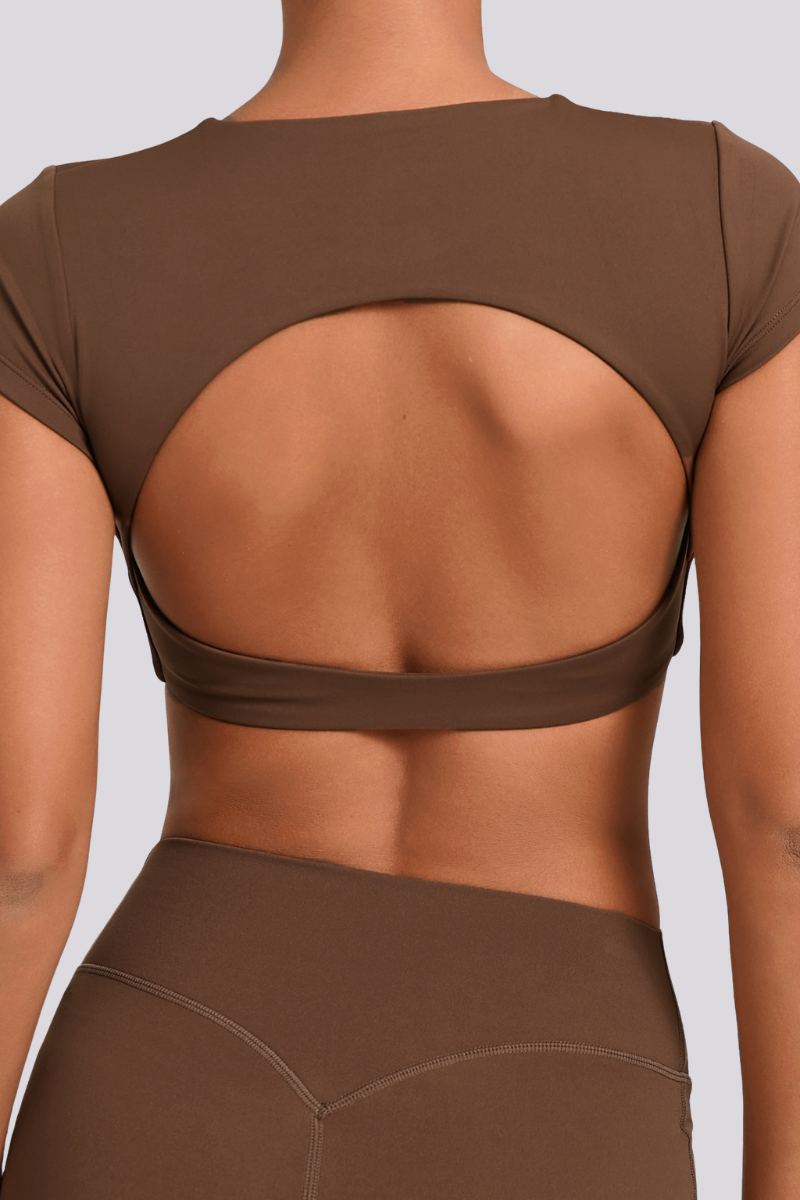Women's Athletic Cut Out Back Cropped Solid T-shirt