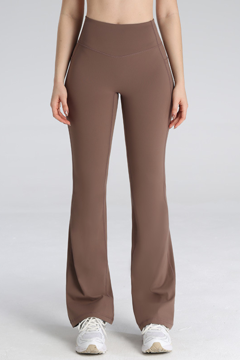Women's High-Waisted Side Pocket Sports Flared Yoga Pants