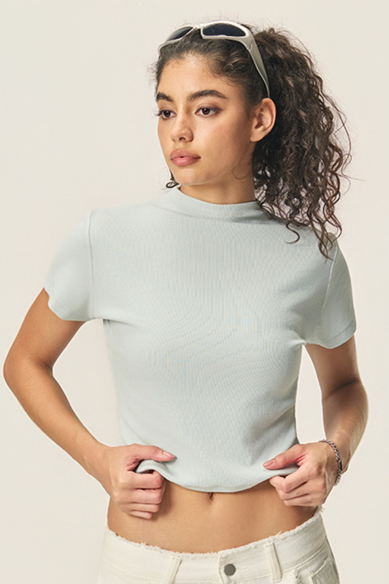 Women's 260g Mock Neck Soft Stretch Multicolor Slim Tee