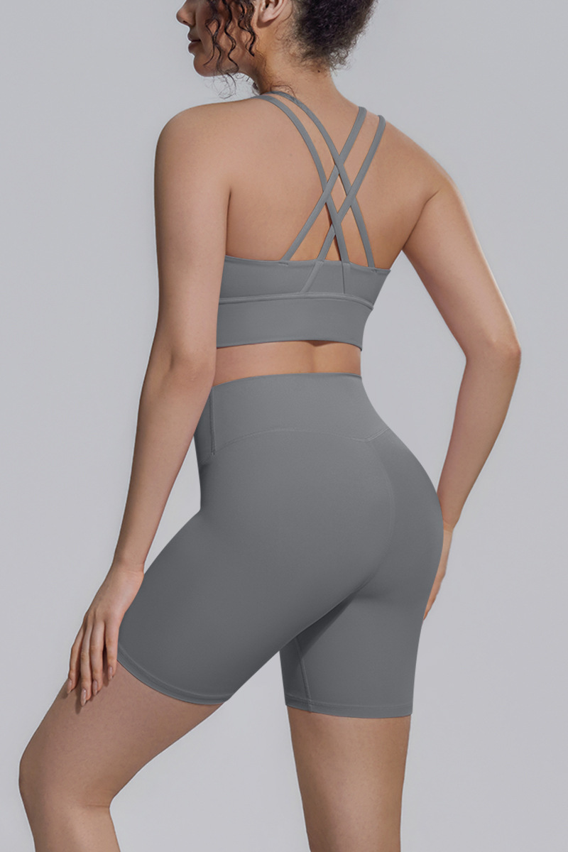 Women's Athletic Yoga Sets:Cross-Back Bra And Shorts