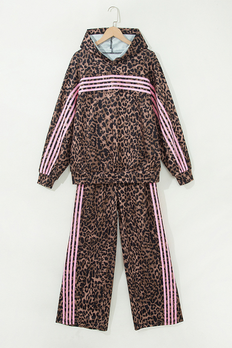 Women's Fall Leopard Print Sets:Side Stripe Hoodie And Pants