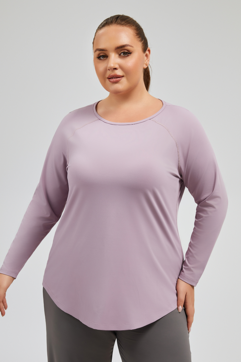 Plus Size Women's Curved Hem Breathable Mesh Yoga T-shirt