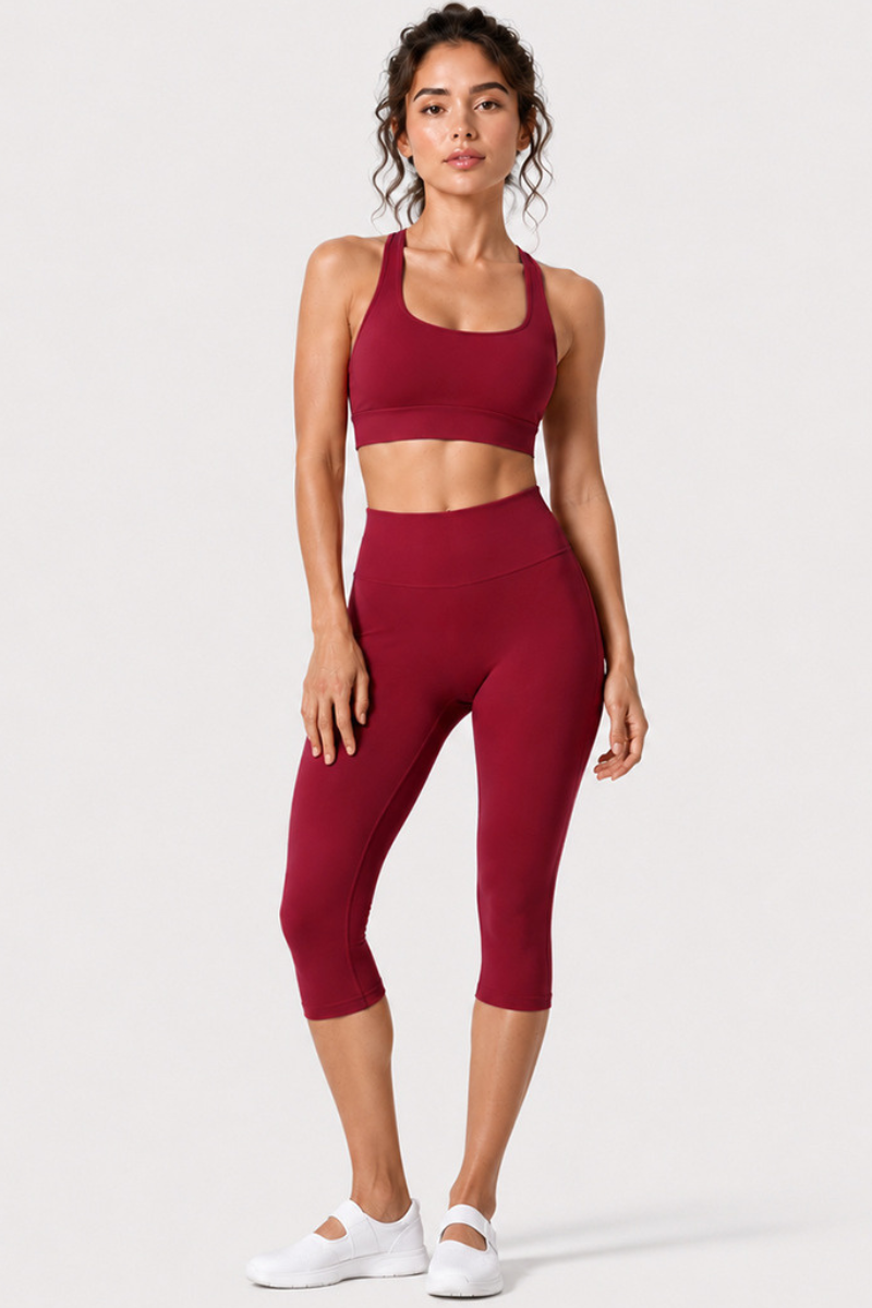 Women's Halter Open-Back Bra & Capri Leggings Workout Sets