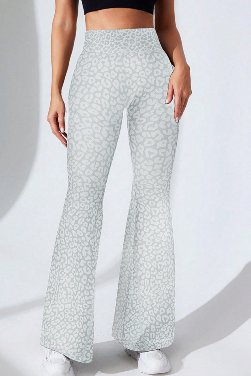 Women's High Rise Leopard Peach Butt Flared Sports Pants