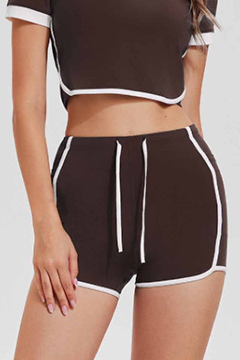 Women's Contrast Trim Drawstring Side Pocket Fitness Shorts
