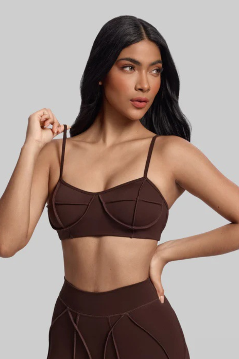 Women's Adjustable Strap Padded Seam Detail Sports Yoga Bra