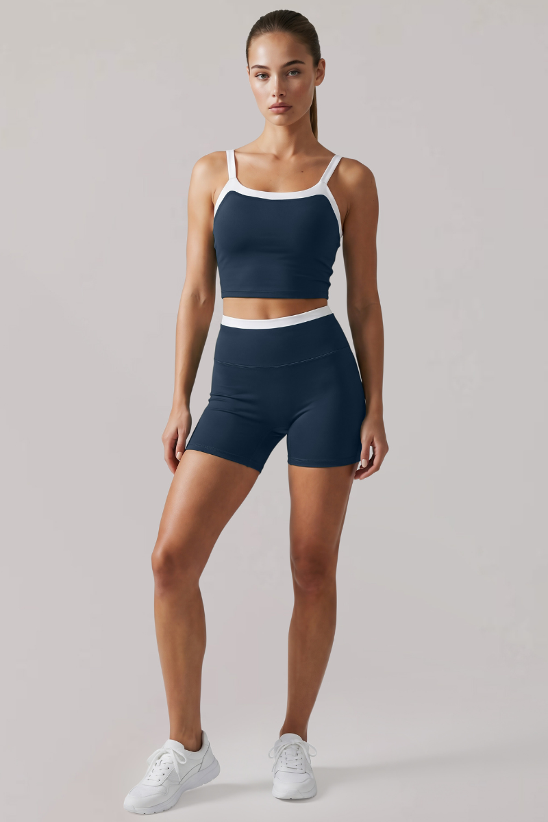 Women's Athletic Sets:Thin Straps Bra And High Waist Shorts