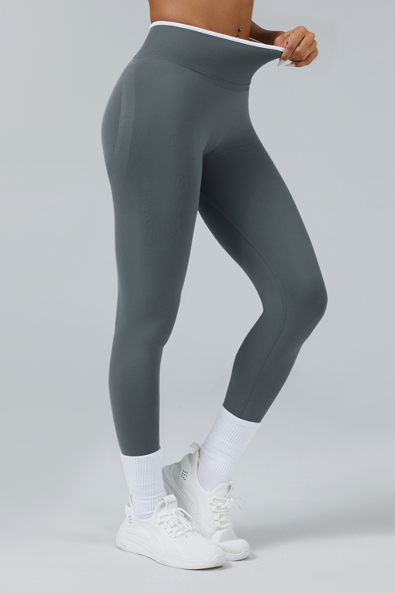 Women's Color Contrast Trim Seamless High Waist Yoga Leggings