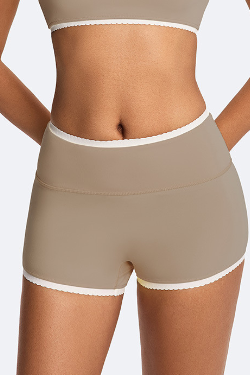 Women's Athletic Color Block Lace Sculpting Yoga Shorts
