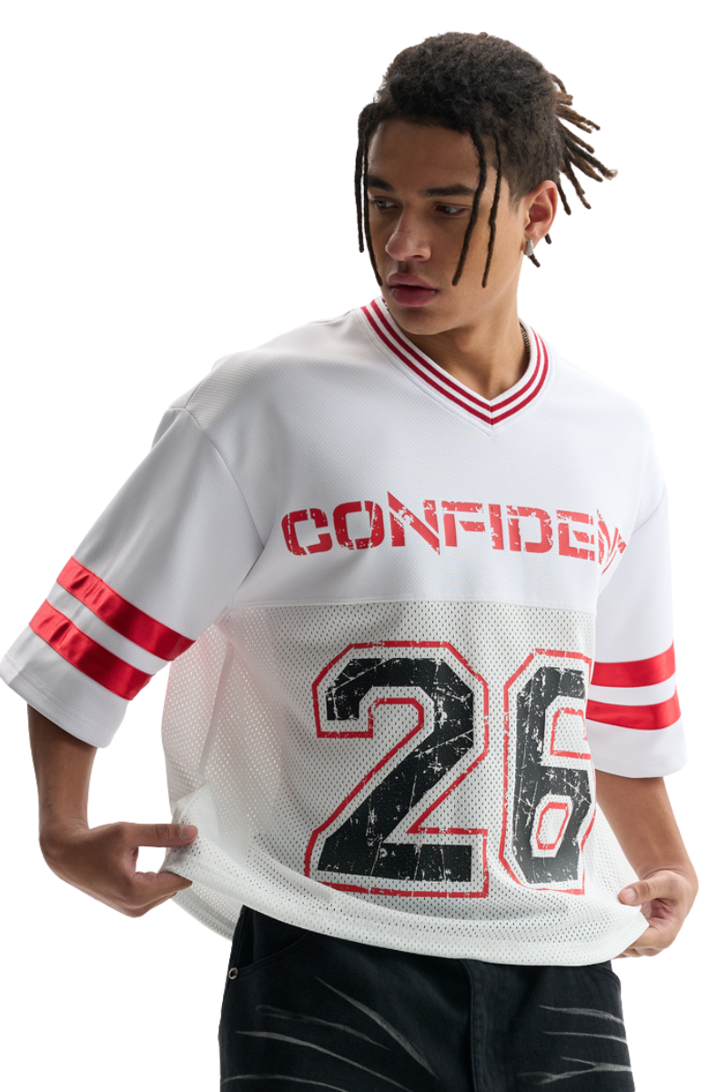 Unisex V-Neck Striped Mesh Athletic Football Jersey Tee