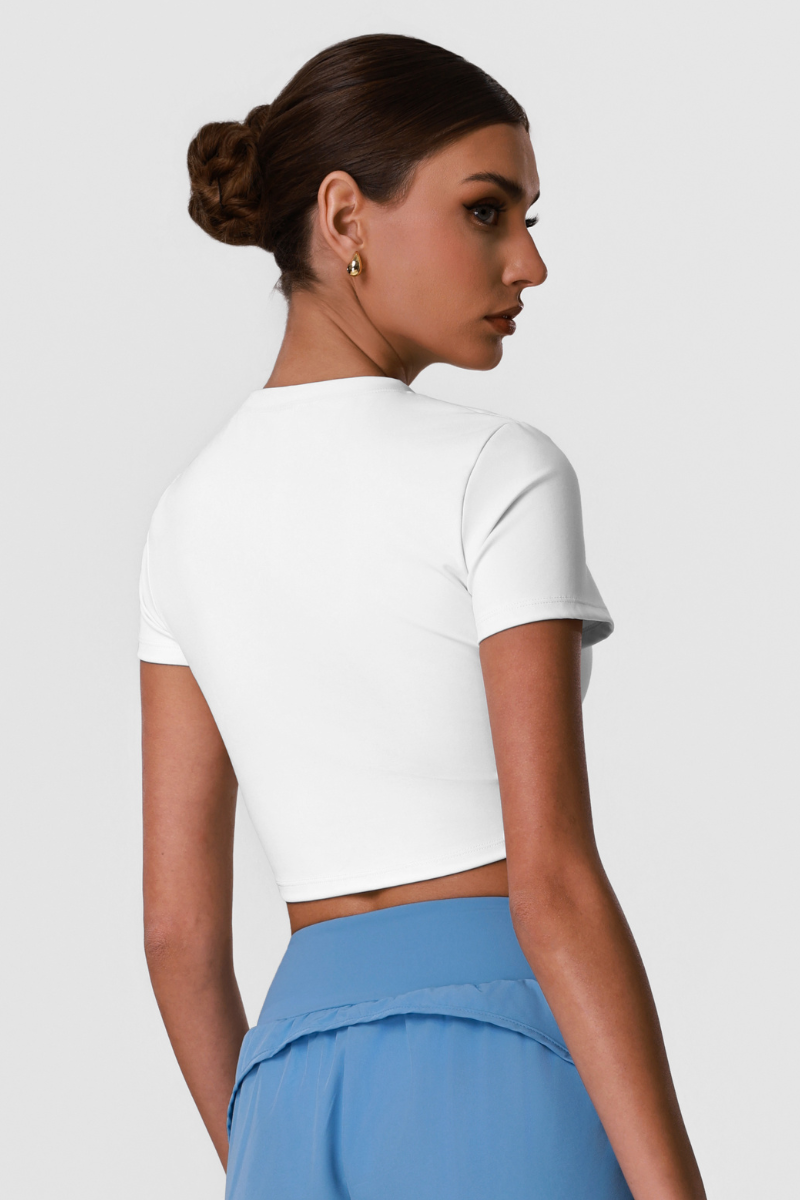 Women's Athletic Cross-Twist Cropped Solid T-Shirt