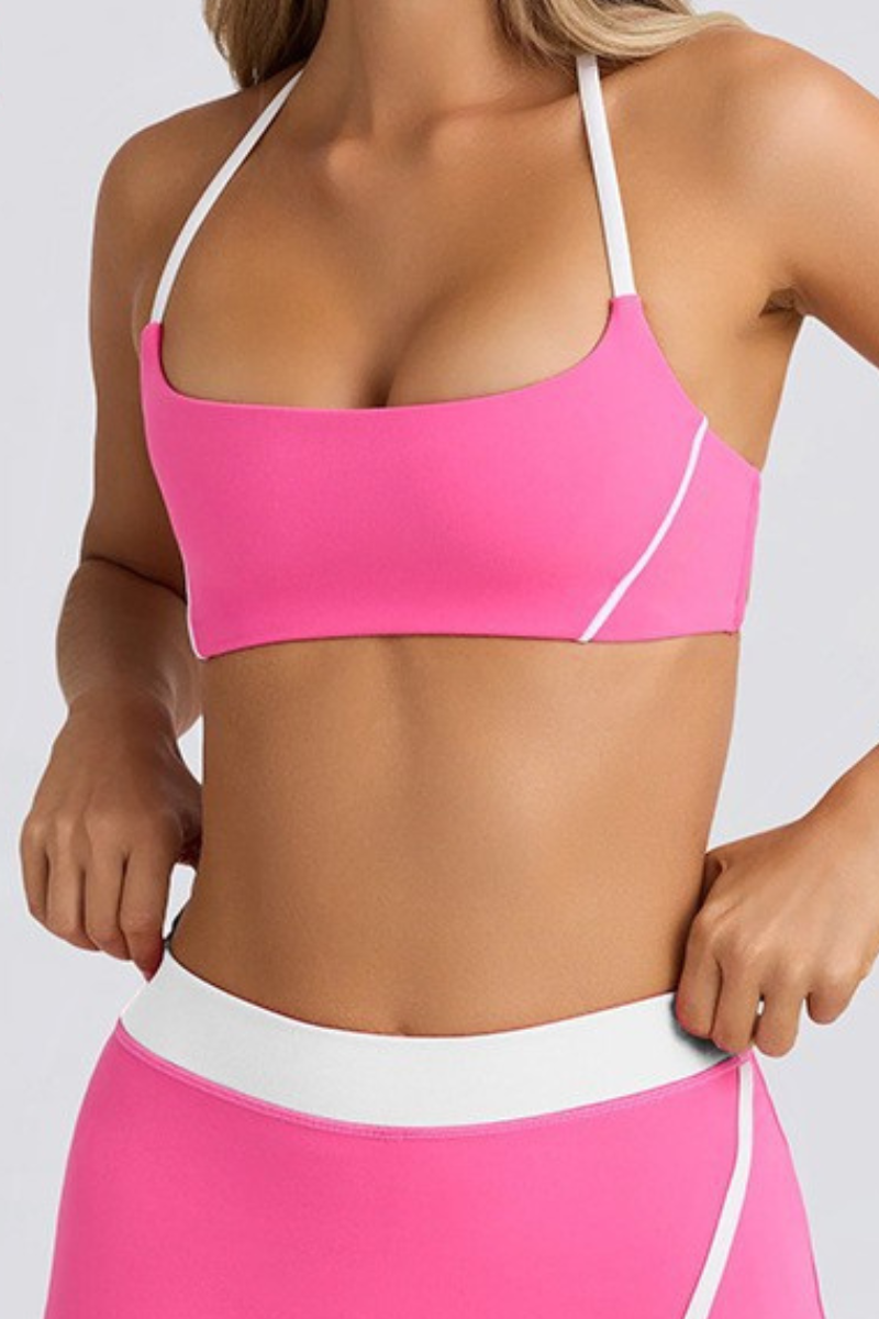 Women's Contrast Halter T-Back Square Neck Sports Bra