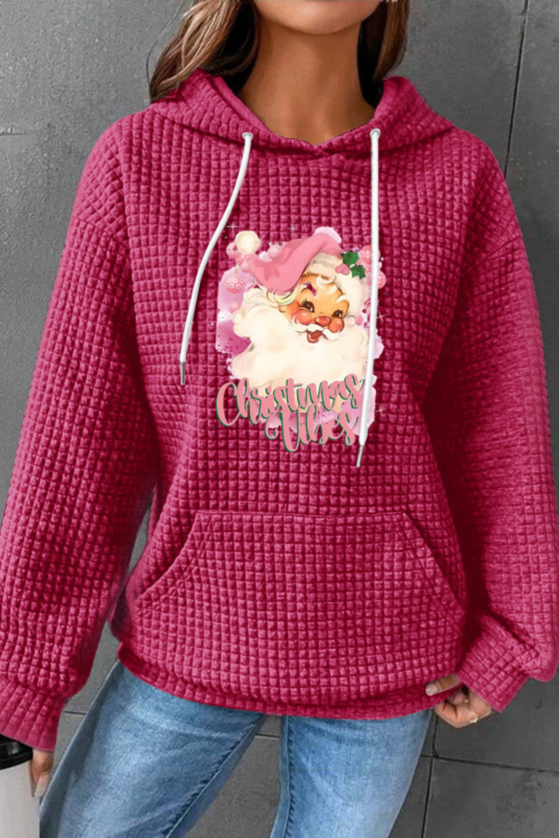 Women's Fall/Winter Christmas Print Waffle Knit Hoodie